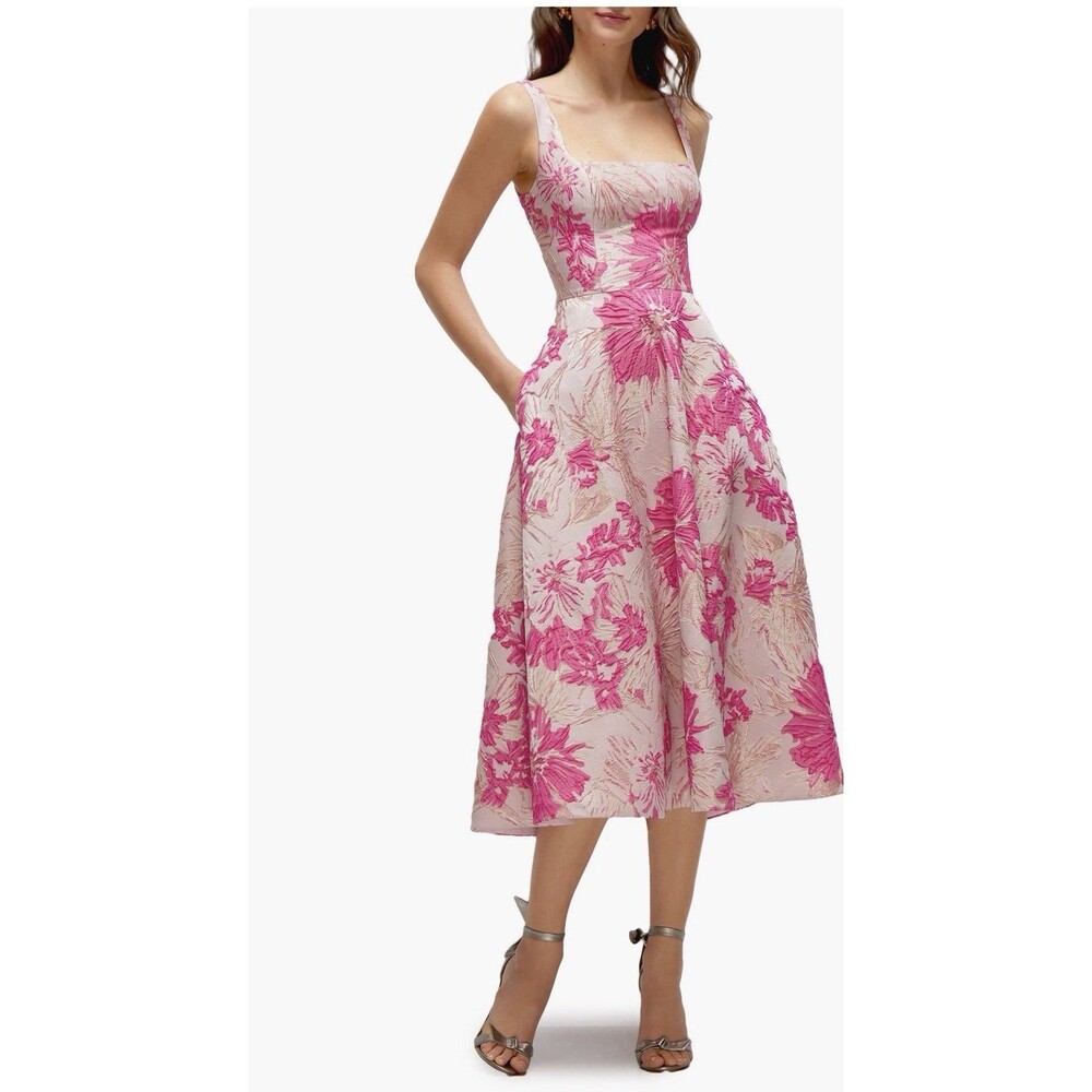 dessy collection Floral Jacquard Sleeveless Fit & Flare Midi Dress Size:2R $289